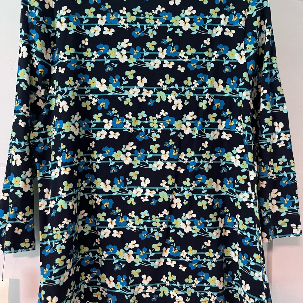 Talbots Navy Floral 3/4 Sleeve Top, Size XL - Picture 2 of 6